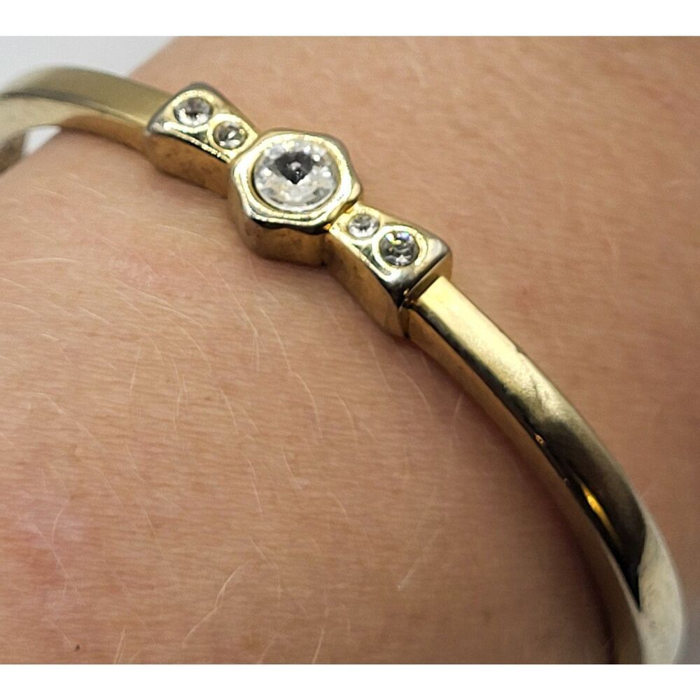 Hinged Goldtone Crystal Bangle Bracelet 2.5in dia